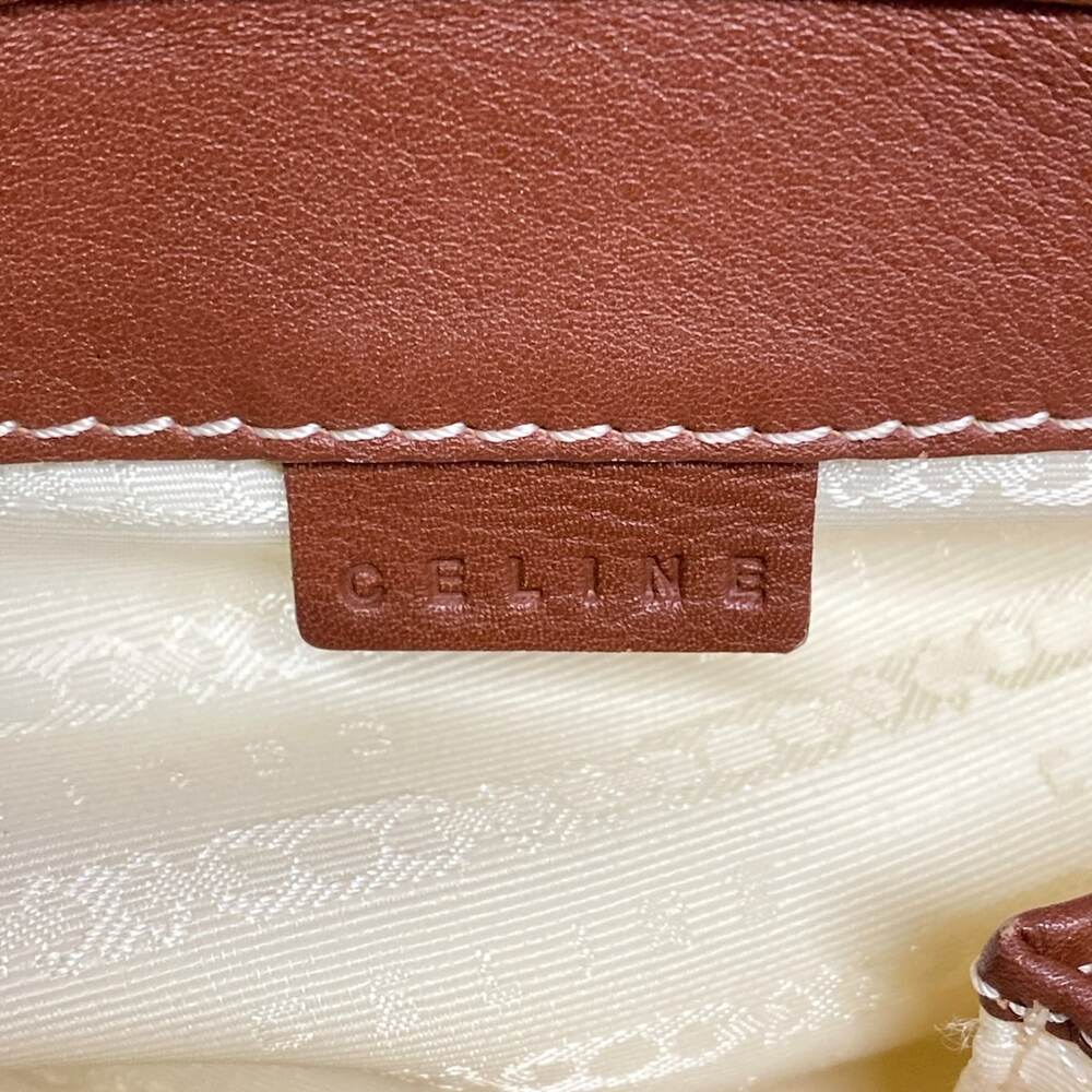 Celine Paris Macadam Handbag Beige Brown Dark Navy Jacquard Leather - Picture 9 of 15